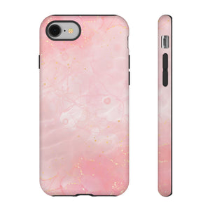 Pink Marble Tough Phone Case — Protective iPhone Cover with Gold Vein Design