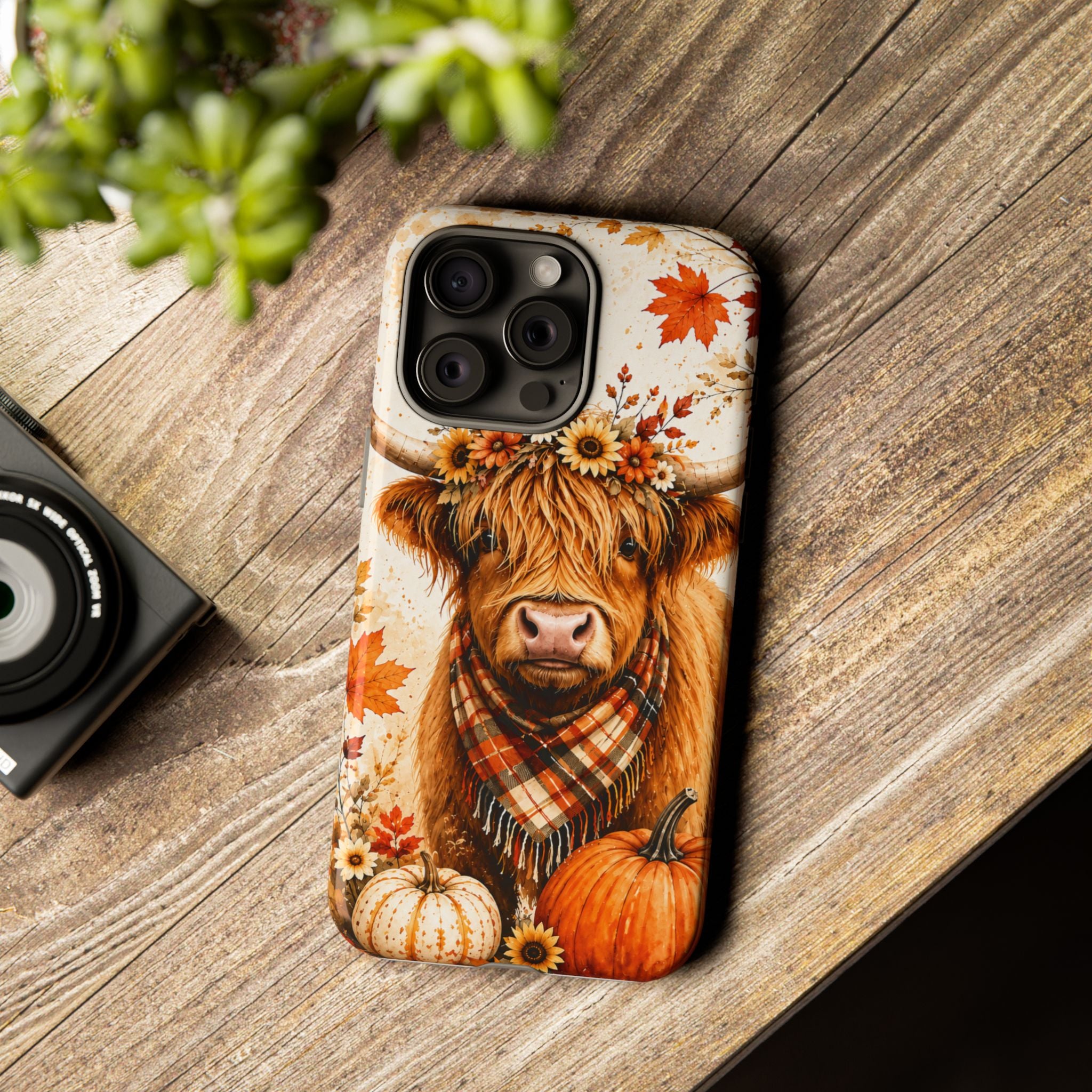 Autumn Highland Cow Phone Case — Fall Pumpkin & Sunflower Tough Case