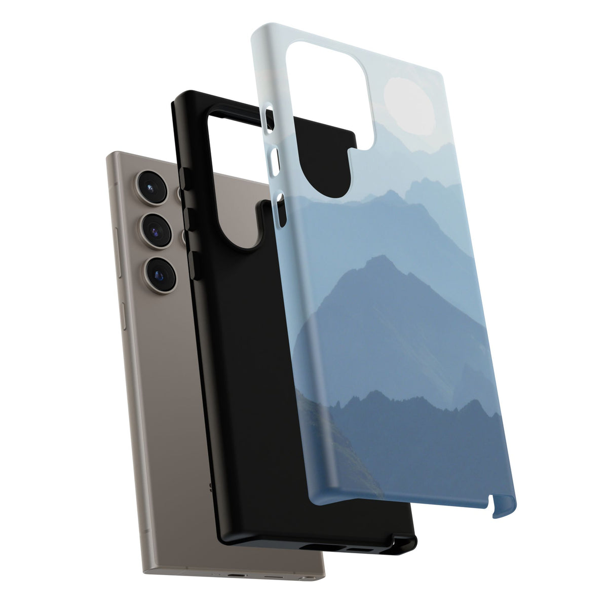 Mountain Sunrise Tough Phone Case — Blue Layered Peaks Protective Cover