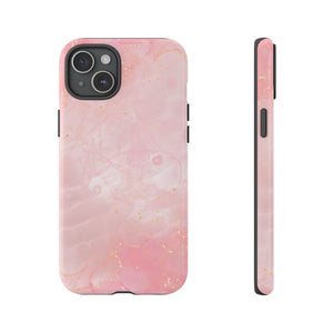 Pink Marble Tough Phone Case — Protective iPhone Cover with Gold Vein Design