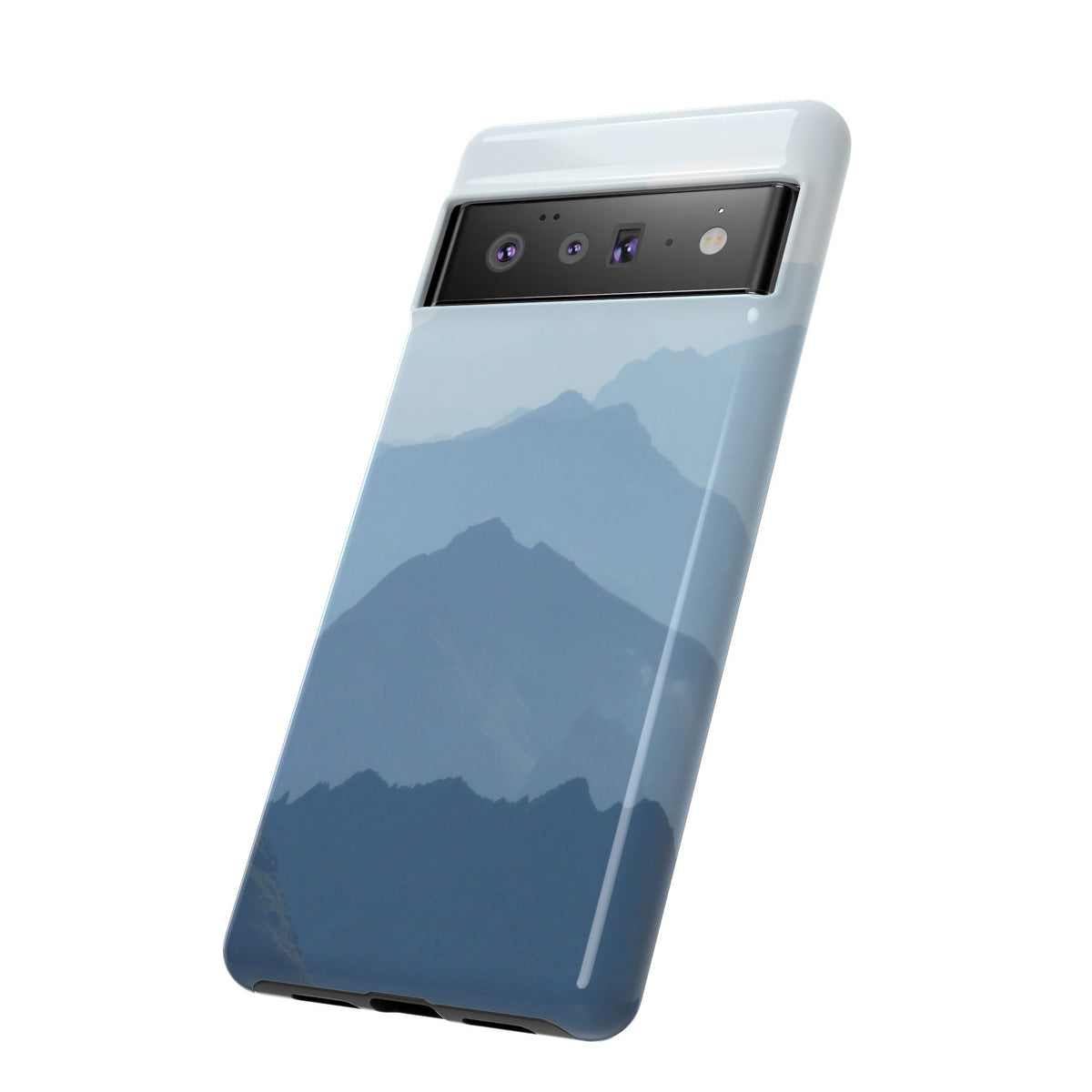 Mountain Sunrise Tough Phone Case — Blue Layered Peaks Protective Cover