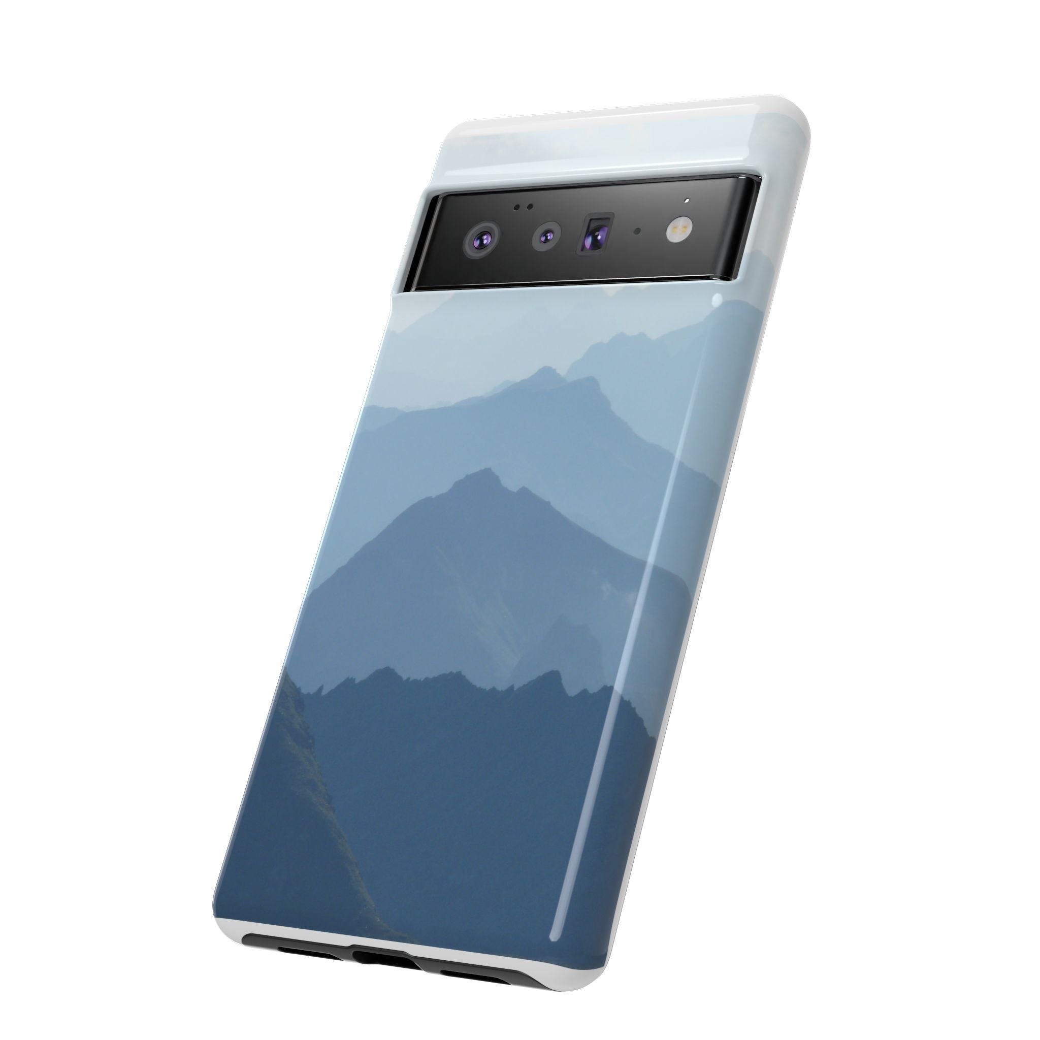 Mountain Sunrise Tough Phone Case — Blue Layered Peaks Protective Cover