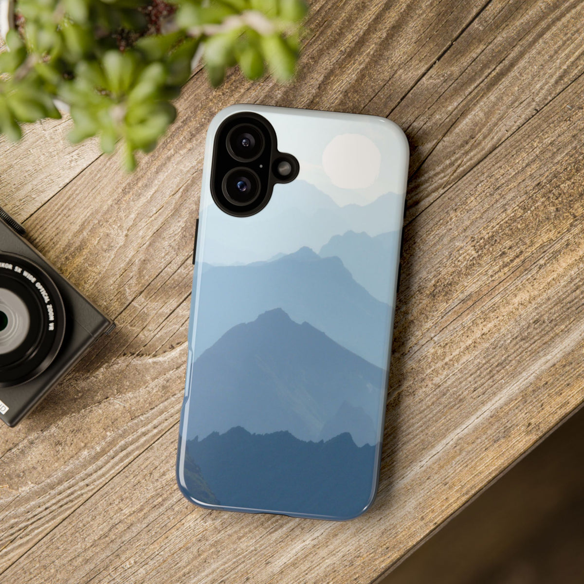 Mountain Sunrise Tough Phone Case — Blue Layered Peaks Protective Cover
