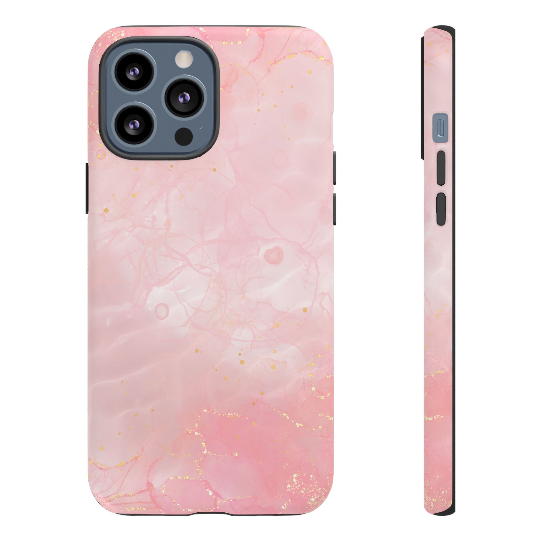 Pink Marble Tough Phone Case — Protective iPhone Cover with Gold Vein Design