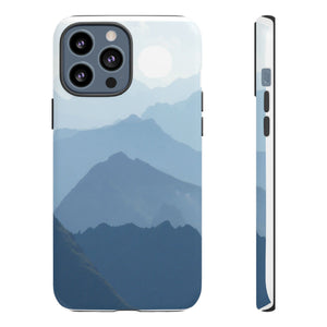 Mountain Sunrise Tough Phone Case — Blue Layered Peaks Protective Cover