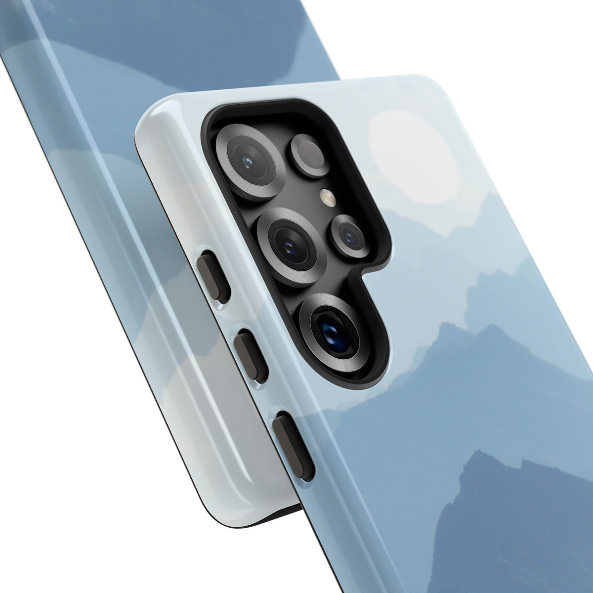 Mountain Sunrise Tough Phone Case — Blue Layered Peaks Protective Cover