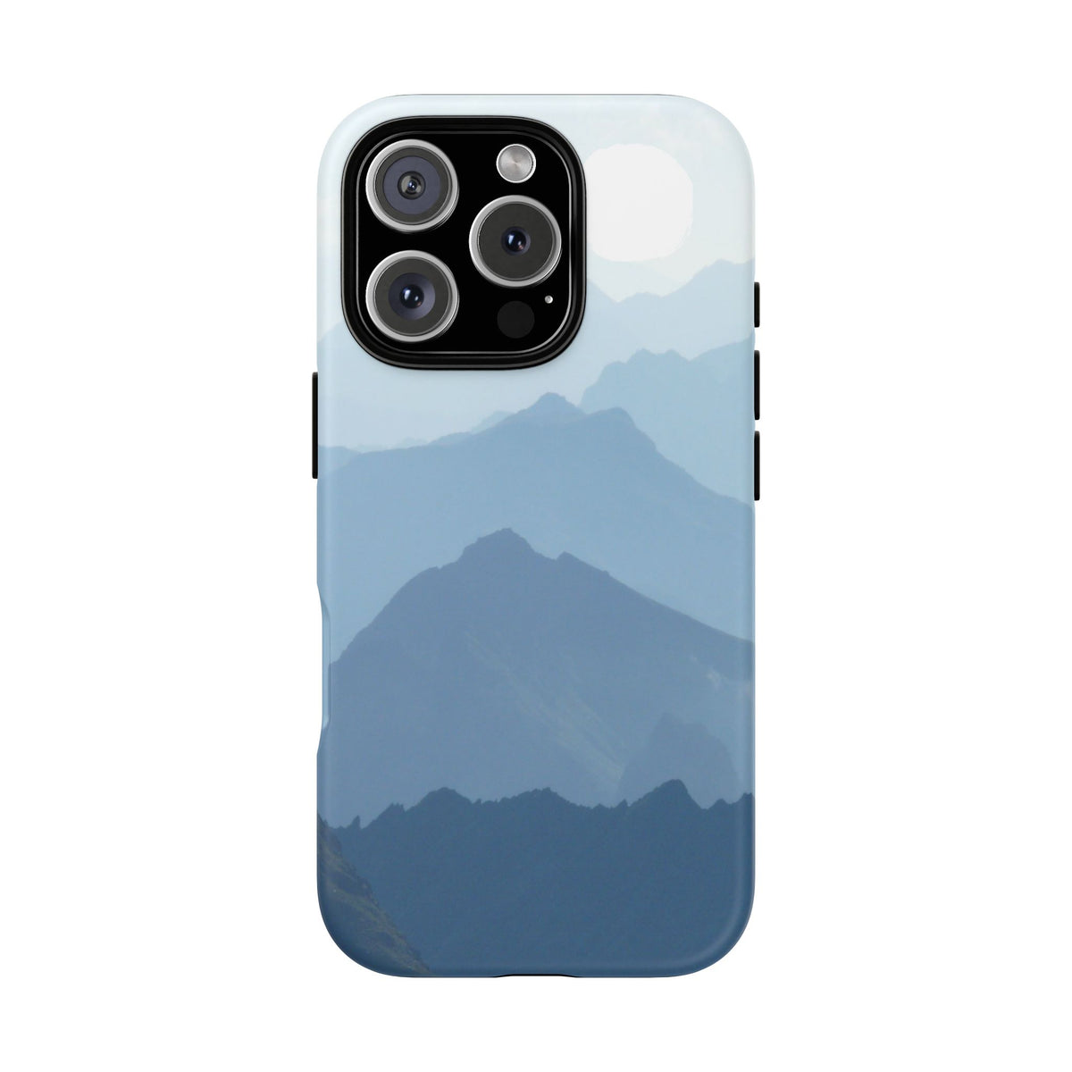 Mountain Sunrise Tough Phone Case — Blue Layered Peaks Protective Cover