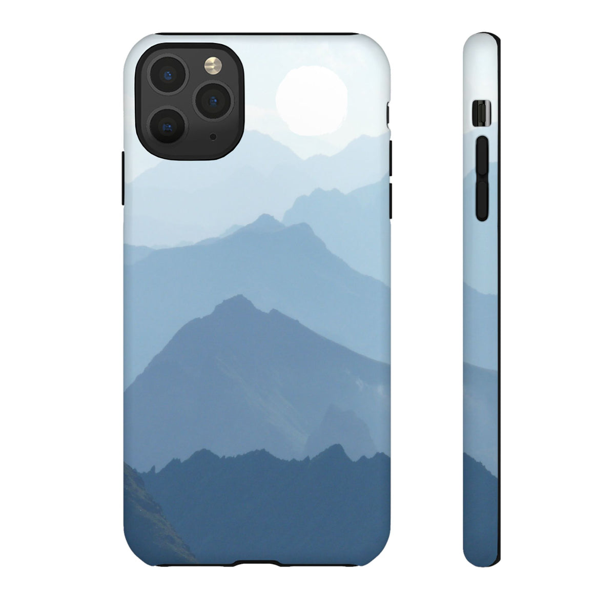 Mountain Sunrise Tough Phone Case — Blue Layered Peaks Protective Cover