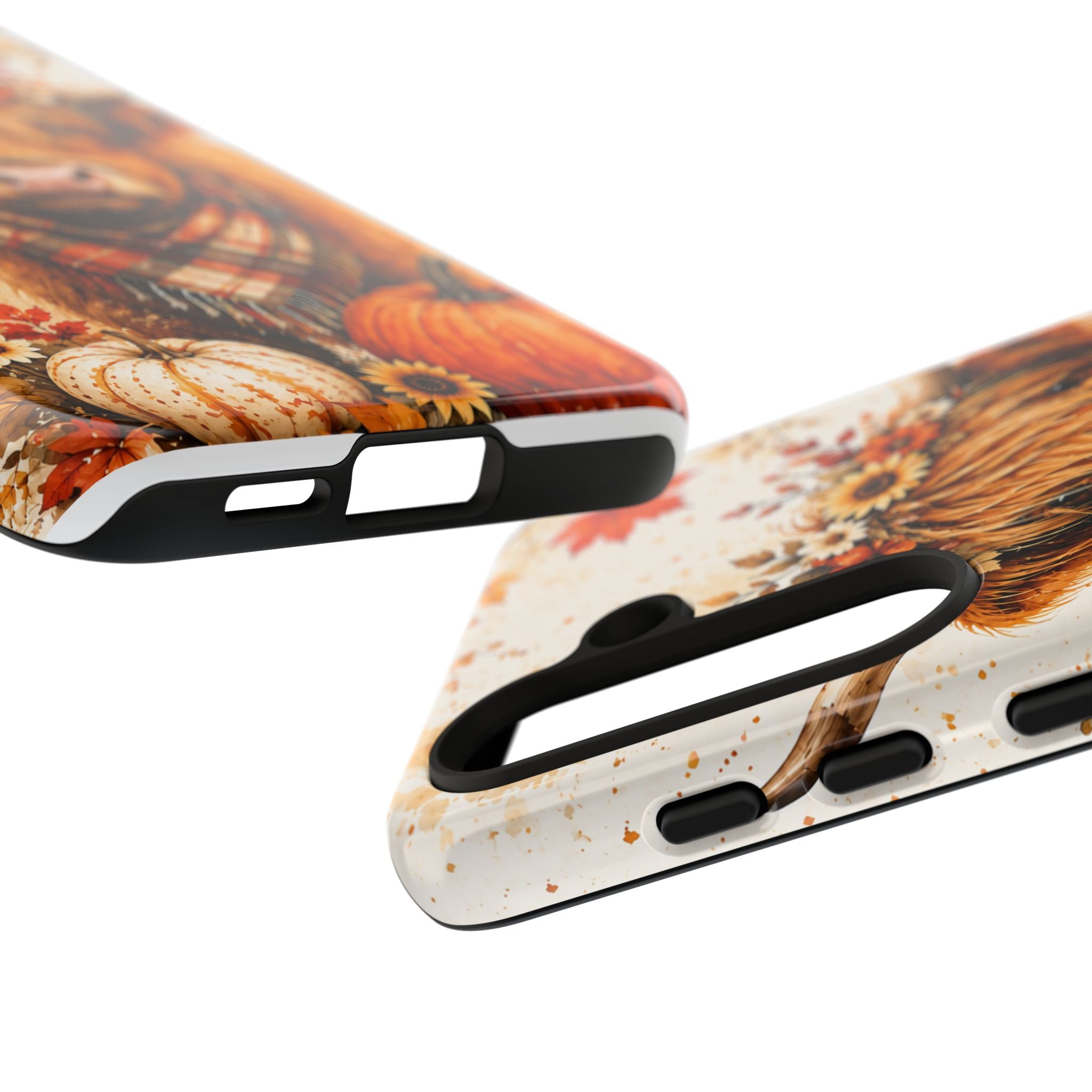 Autumn Highland Cow Phone Case — Fall Pumpkin & Sunflower Tough Case