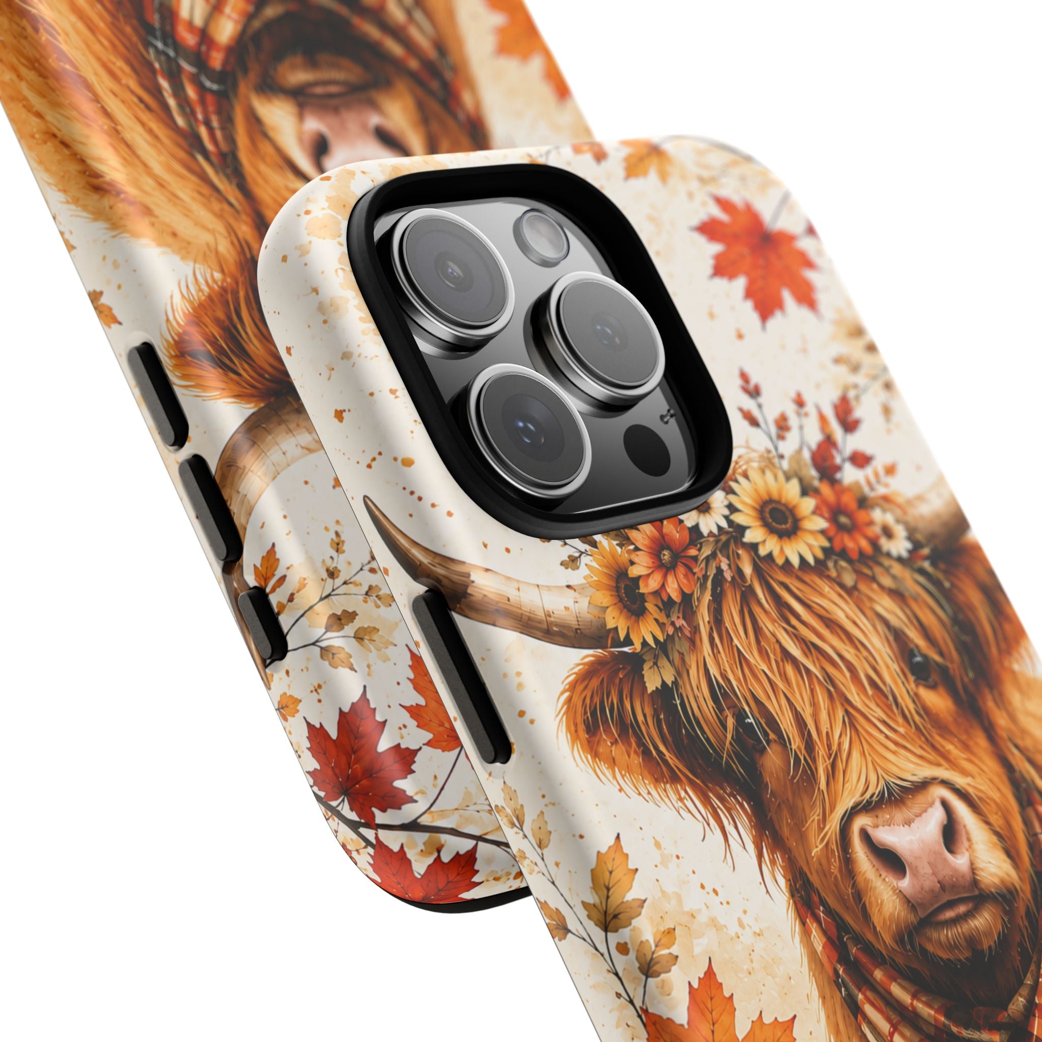 Autumn Highland Cow Phone Case — Fall Pumpkin & Sunflower Tough Case
