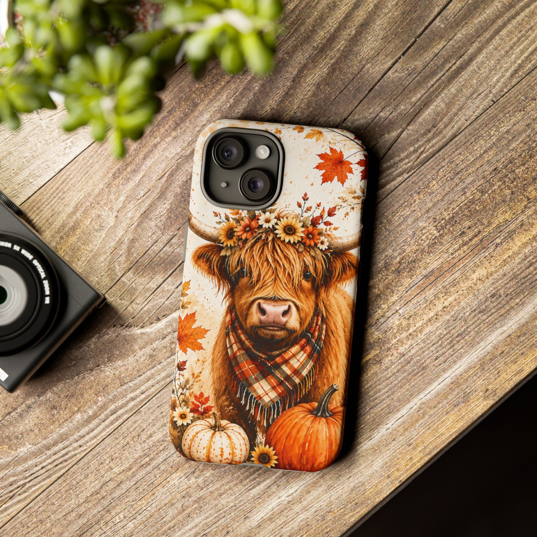 Autumn Highland Cow Phone Case — Fall Pumpkin & Sunflower Tough Case