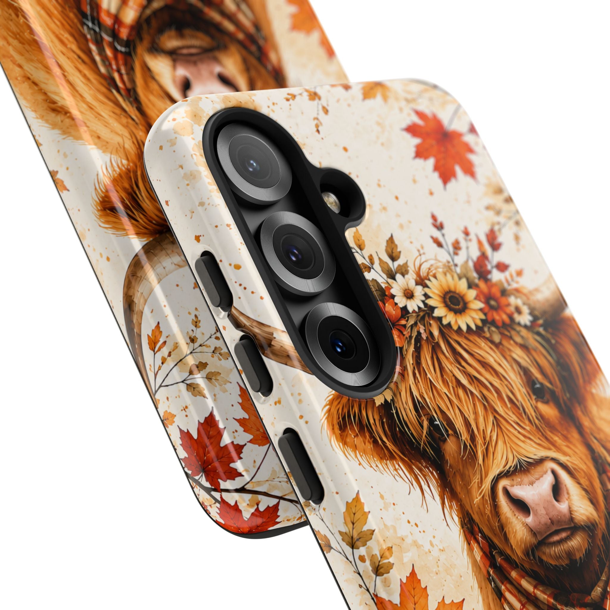 Autumn Highland Cow Phone Case — Fall Pumpkin & Sunflower Tough Case