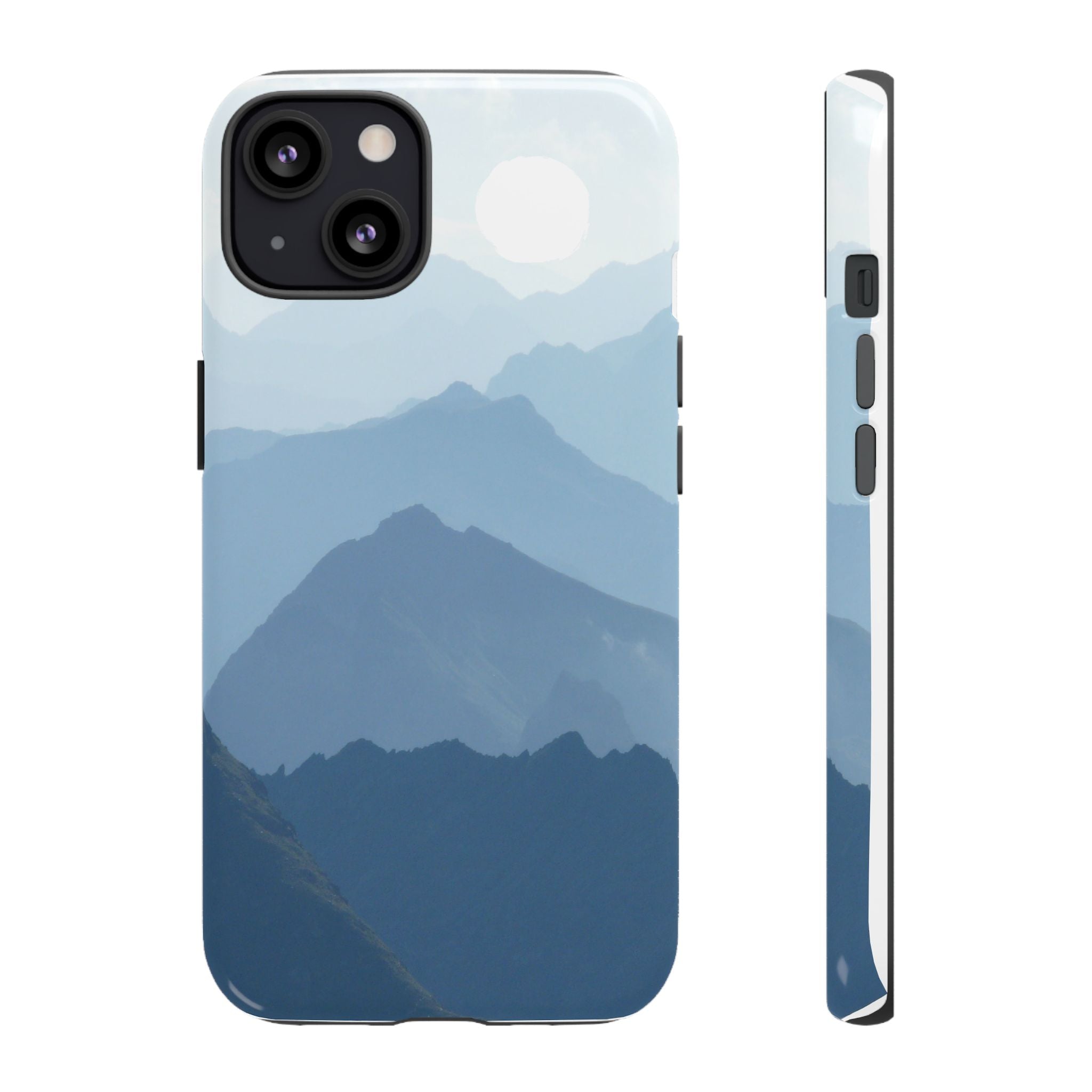 Mountain Sunrise Tough Phone Case — Blue Layered Peaks Protective Cover