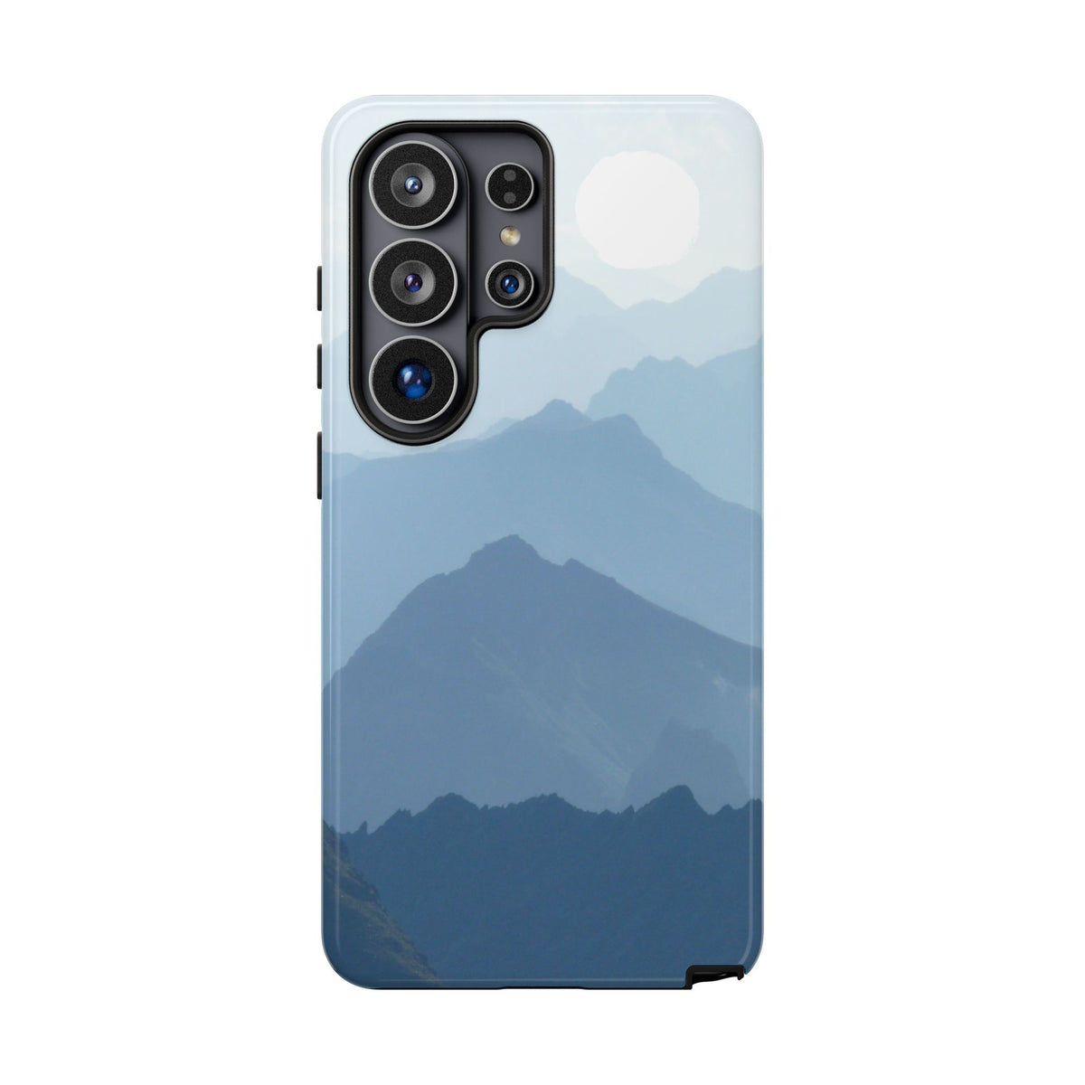 Mountain Sunrise Tough Phone Case — Blue Layered Peaks Protective Cover