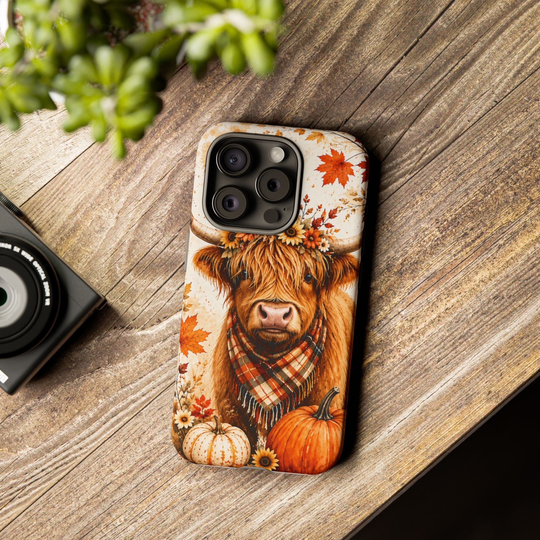 Autumn Highland Cow Phone Case — Fall Pumpkin & Sunflower Tough Case
