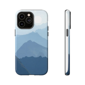 Mountain Sunrise Tough Phone Case — Blue Layered Peaks Protective Cover