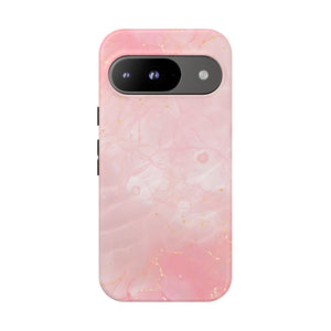 Pink Marble Tough Phone Case — Protective iPhone Cover with Gold Vein Design