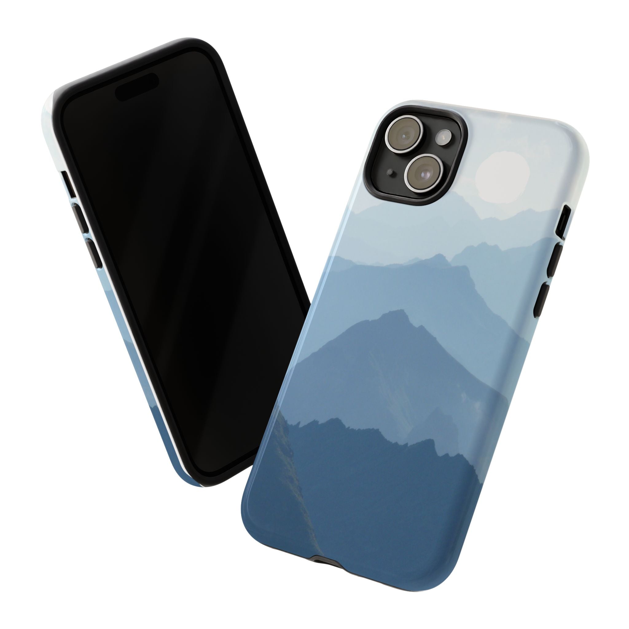 Mountain Sunrise Tough Phone Case — Blue Layered Peaks Protective Cover