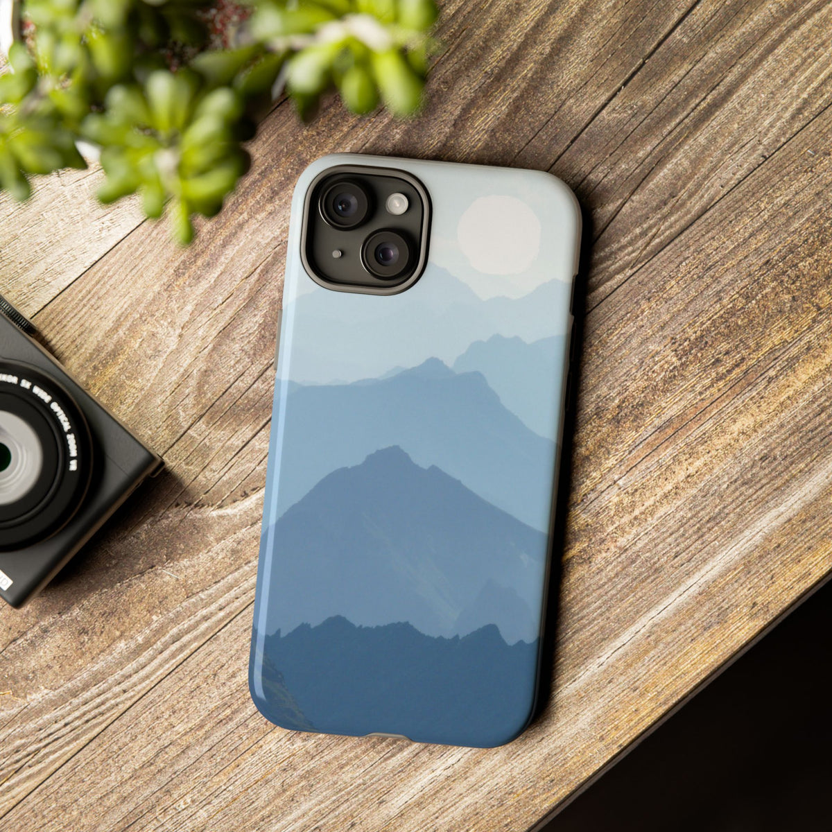 Mountain Sunrise Tough Phone Case — Blue Layered Peaks Protective Cover