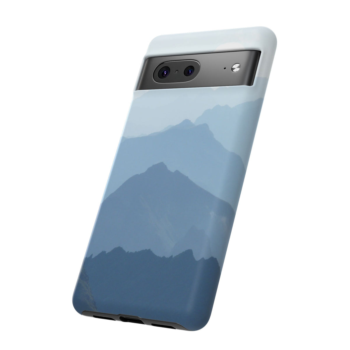 Mountain Sunrise Tough Phone Case — Blue Layered Peaks Protective Cover