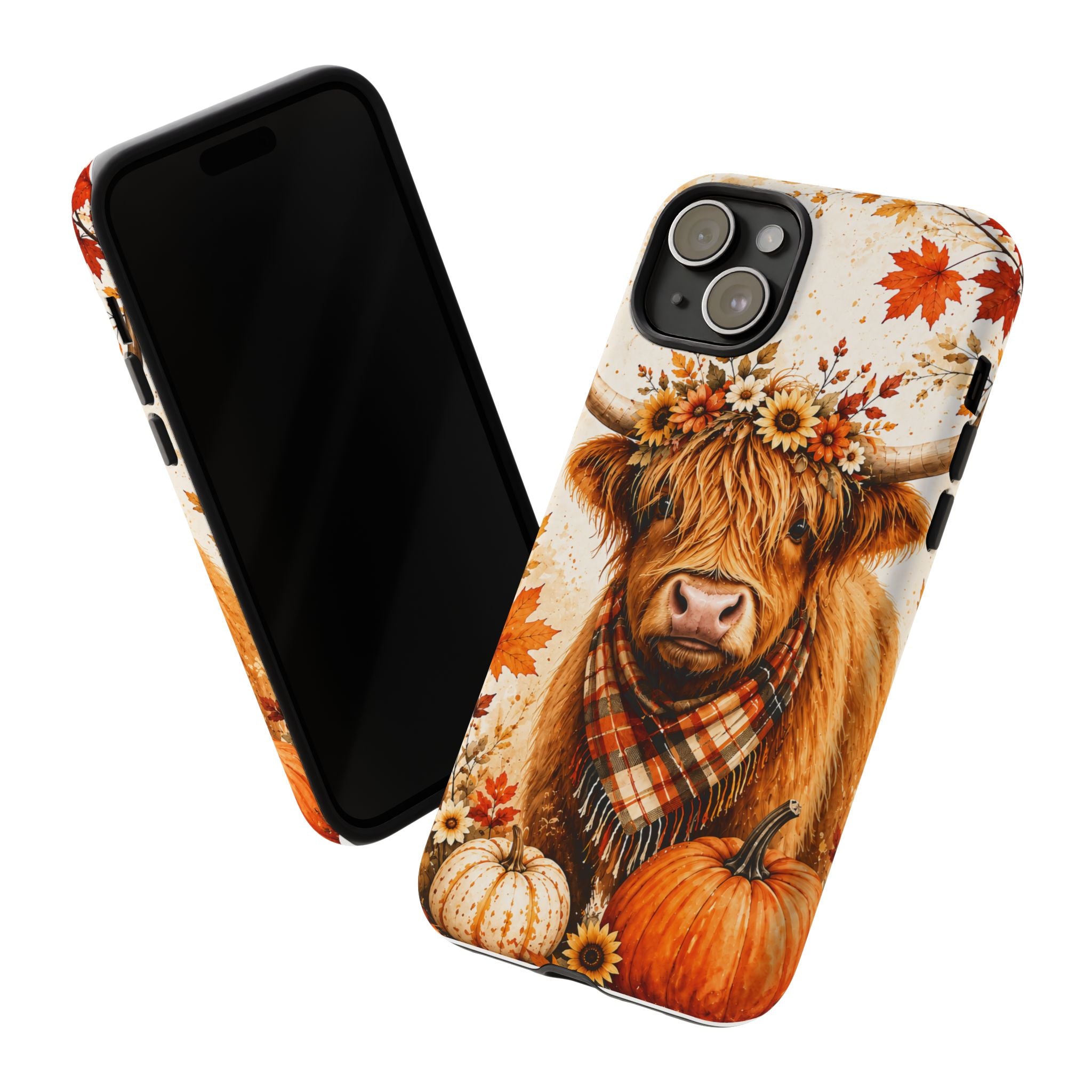 Autumn Highland Cow Phone Case — Fall Pumpkin & Sunflower Tough Case