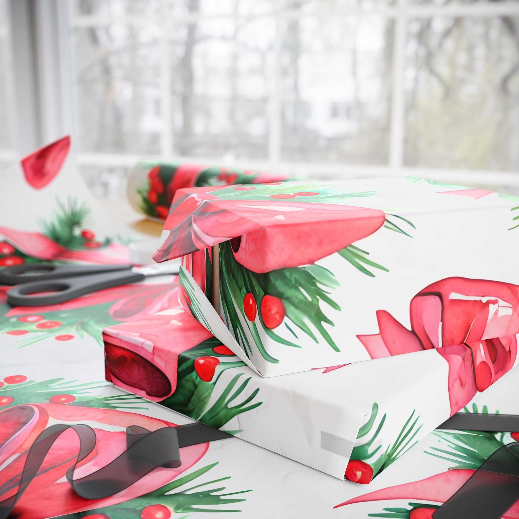 Pink Wreath Holiday Wrapping Paper Roll