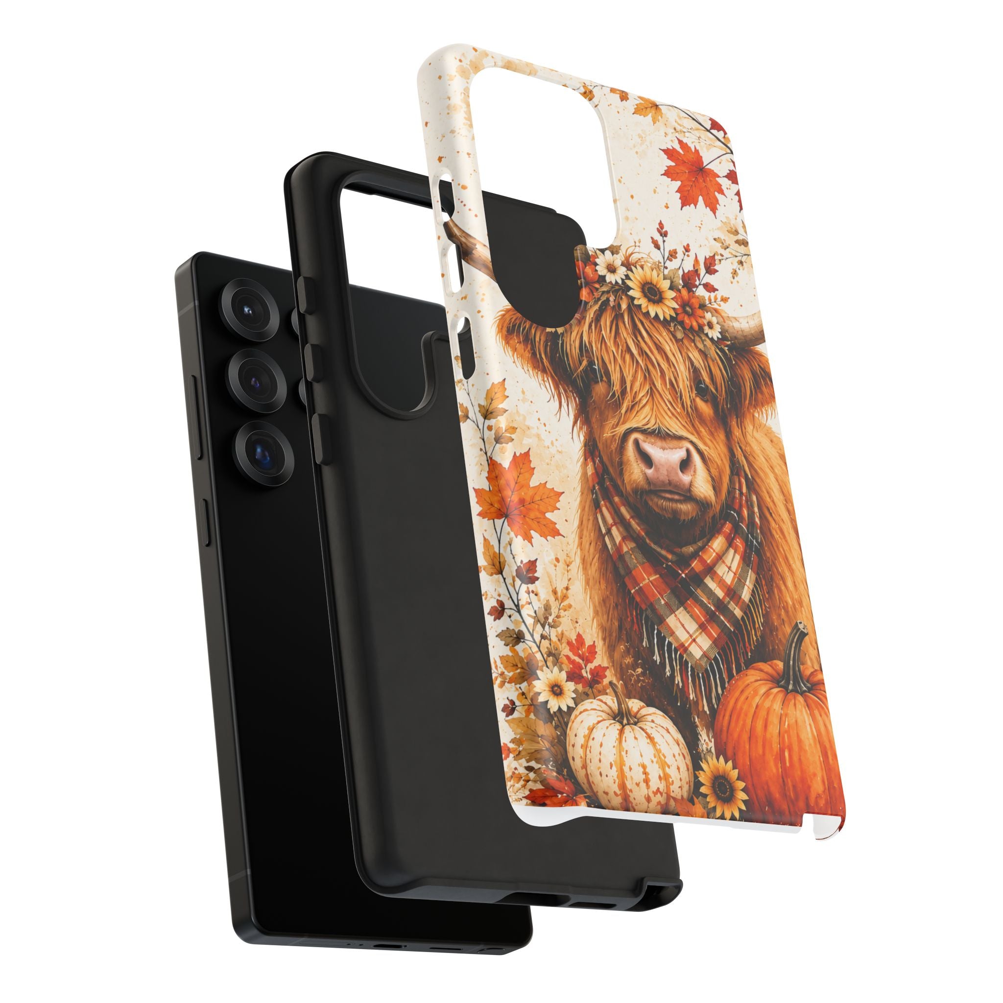 Autumn Highland Cow Phone Case — Fall Pumpkin & Sunflower Tough Case