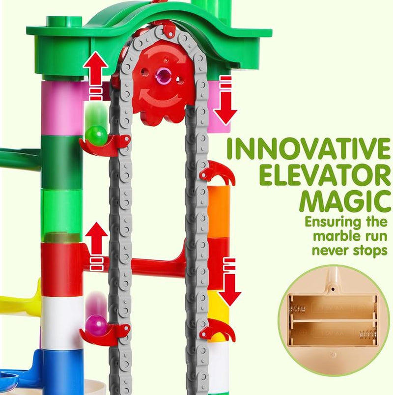 2025 Toys for Kids 236Pcs Glowing Marble Run with Motorized Elevator, Construction Building Blocks Toys, STEM Gifts for Boys and Girls Kids Outdoor Play