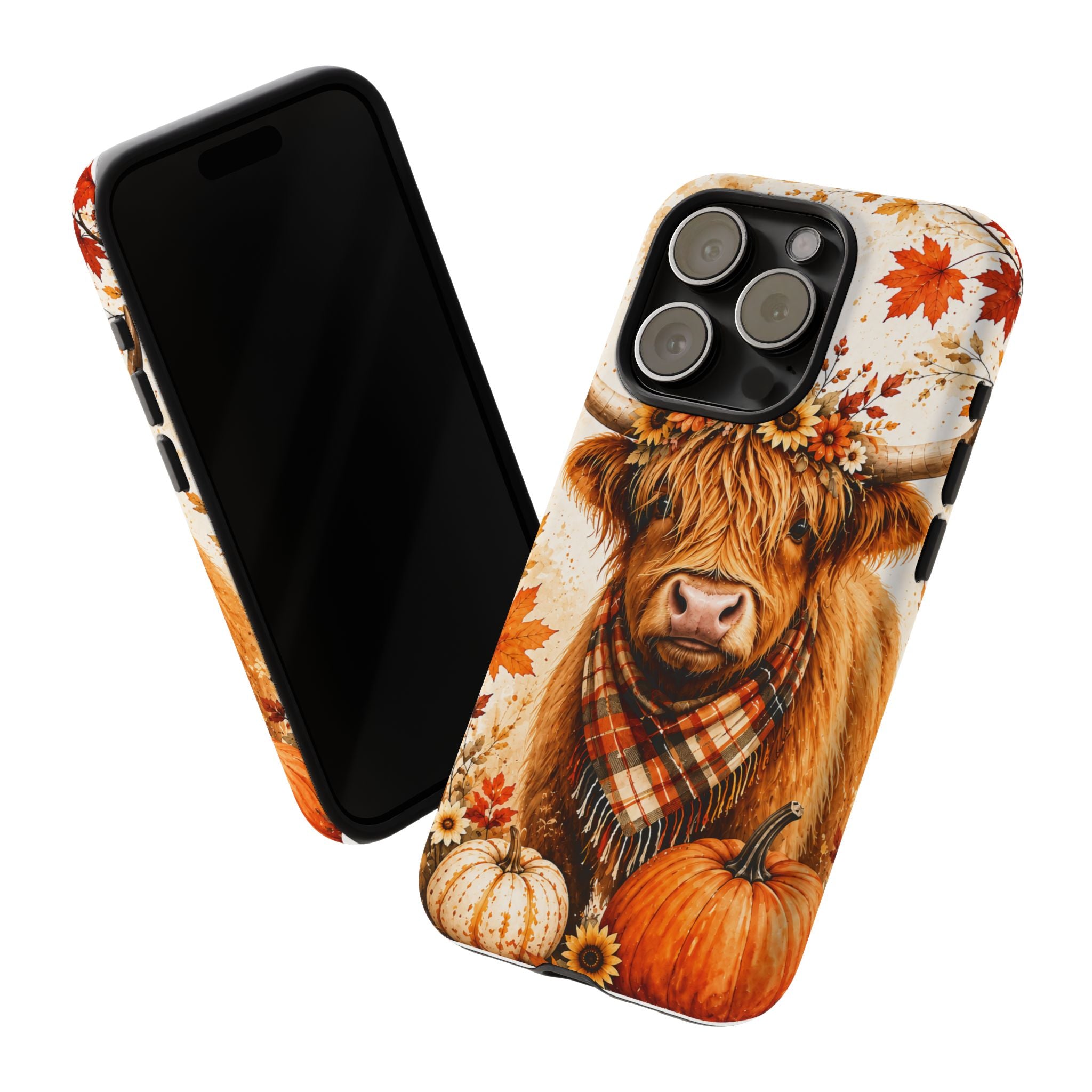 Autumn Highland Cow Phone Case — Fall Pumpkin & Sunflower Tough Case