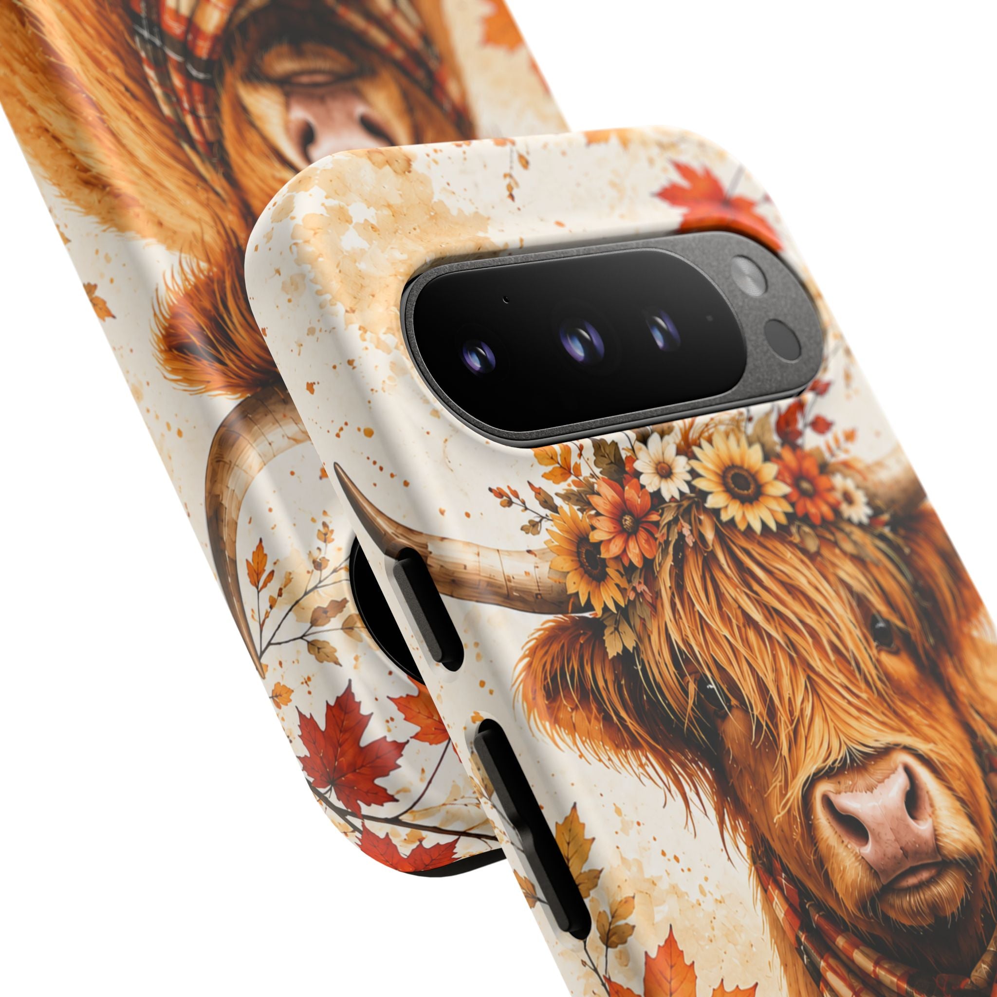 Autumn Highland Cow Phone Case — Fall Pumpkin & Sunflower Tough Case