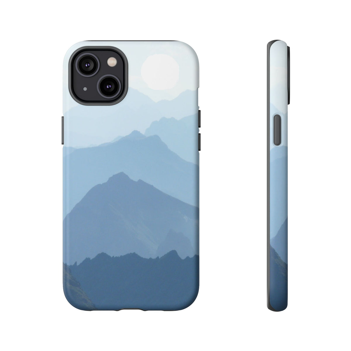 Mountain Sunrise Tough Phone Case — Blue Layered Peaks Protective Cover