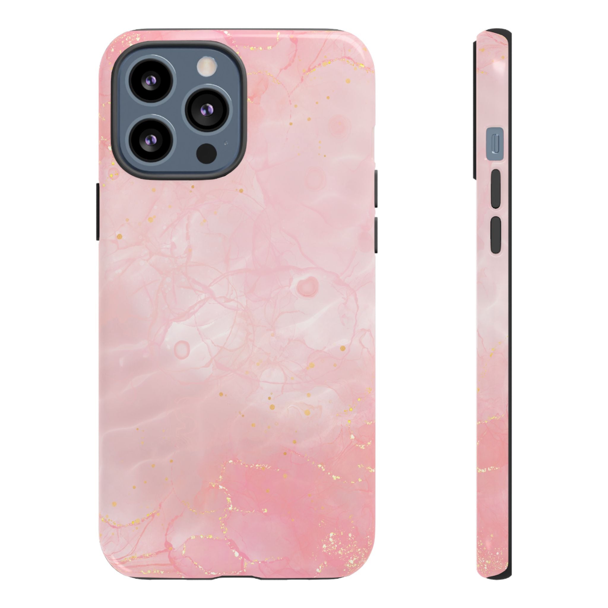 Pink Marble Tough Phone Case — Protective iPhone Cover with Gold Vein Design