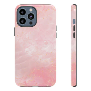 Pink Marble Tough Phone Case — Protective iPhone Cover with Gold Vein Design