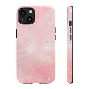 Pink Marble Tough Phone Case — Protective iPhone Cover with Gold Vein Design