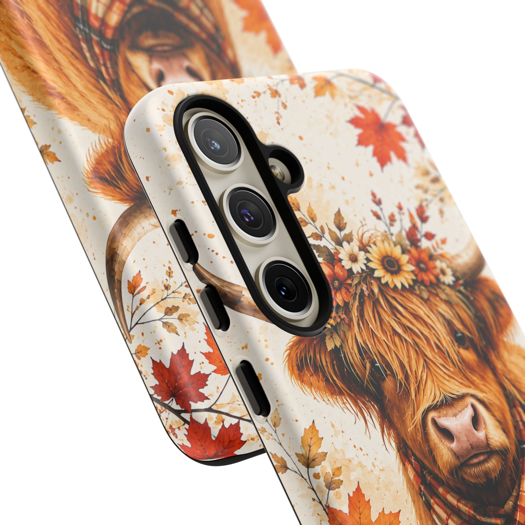 Autumn Highland Cow Phone Case — Fall Pumpkin & Sunflower Tough Case