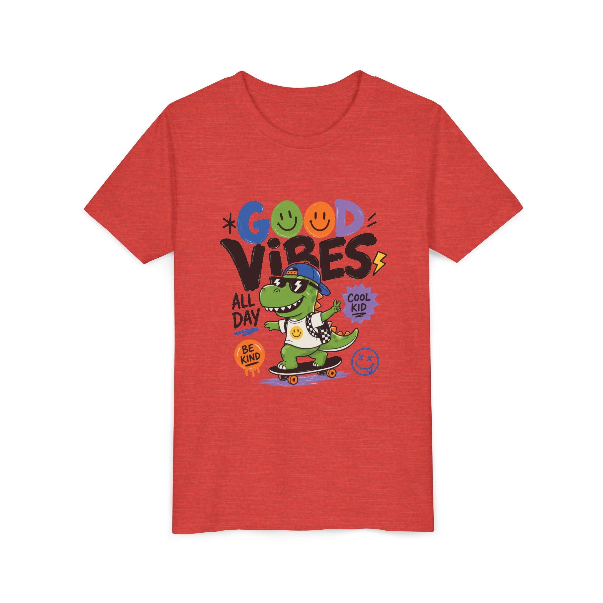 Good Vibes Skate Dino Youth Tee – Cool Kid Graphic Shirt