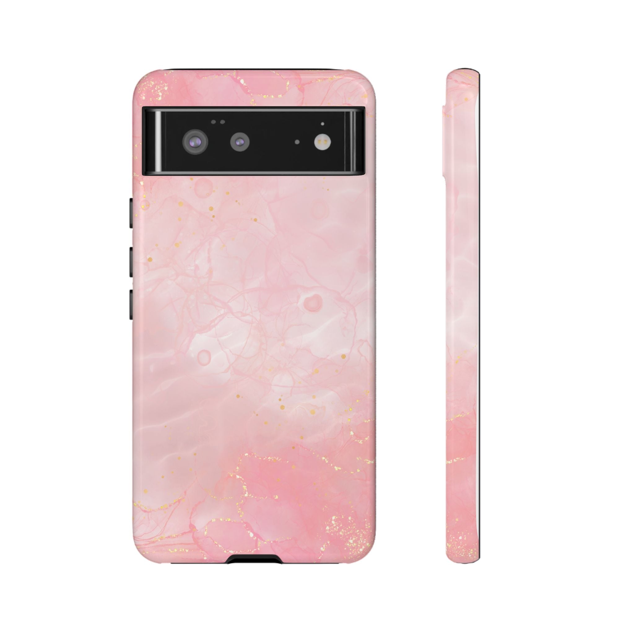 Pink Marble Tough Phone Case — Protective iPhone Cover with Gold Vein Design