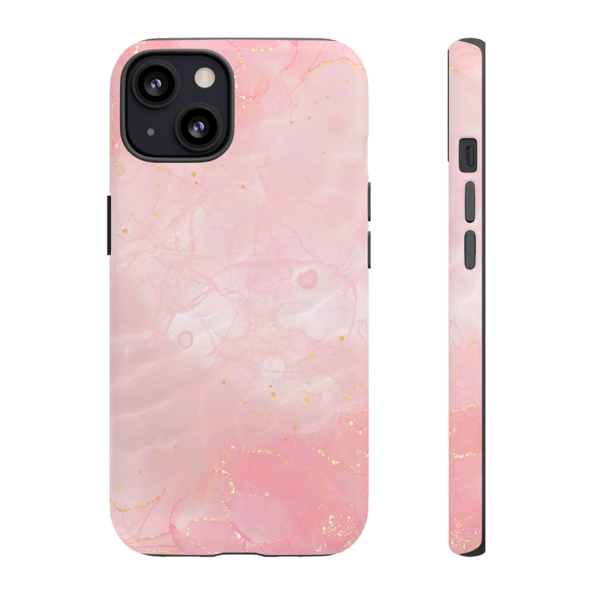Pink Marble Tough Phone Case — Protective iPhone Cover with Gold Vein Design