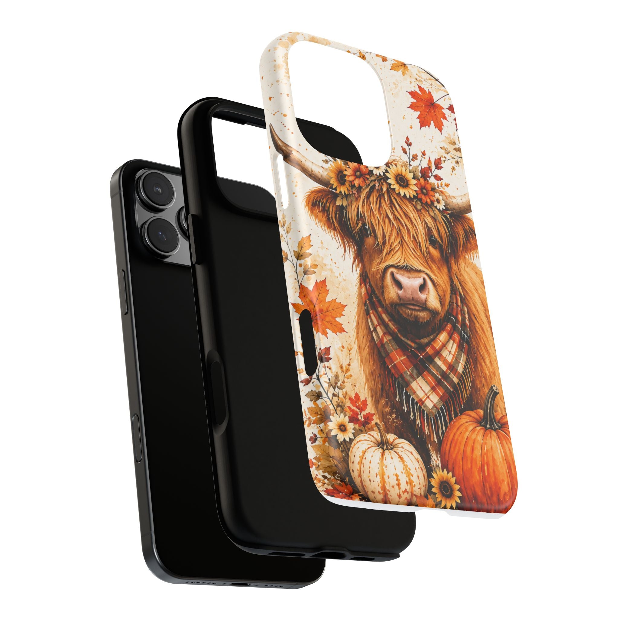 Autumn Highland Cow Phone Case — Fall Pumpkin & Sunflower Tough Case