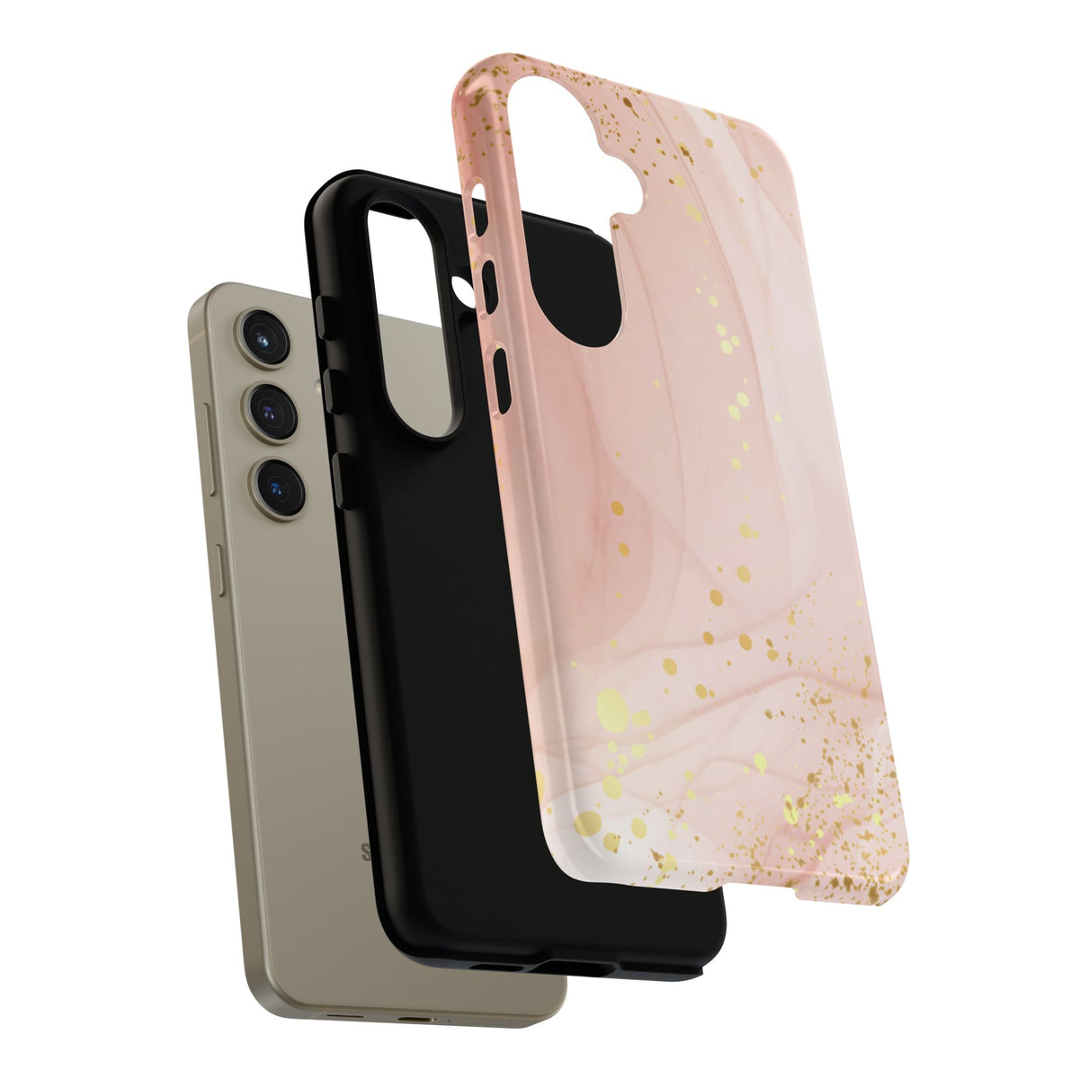 Rose Gold Marble Tough Case – Pink Marble Phone Case with Gold Glitter Accents