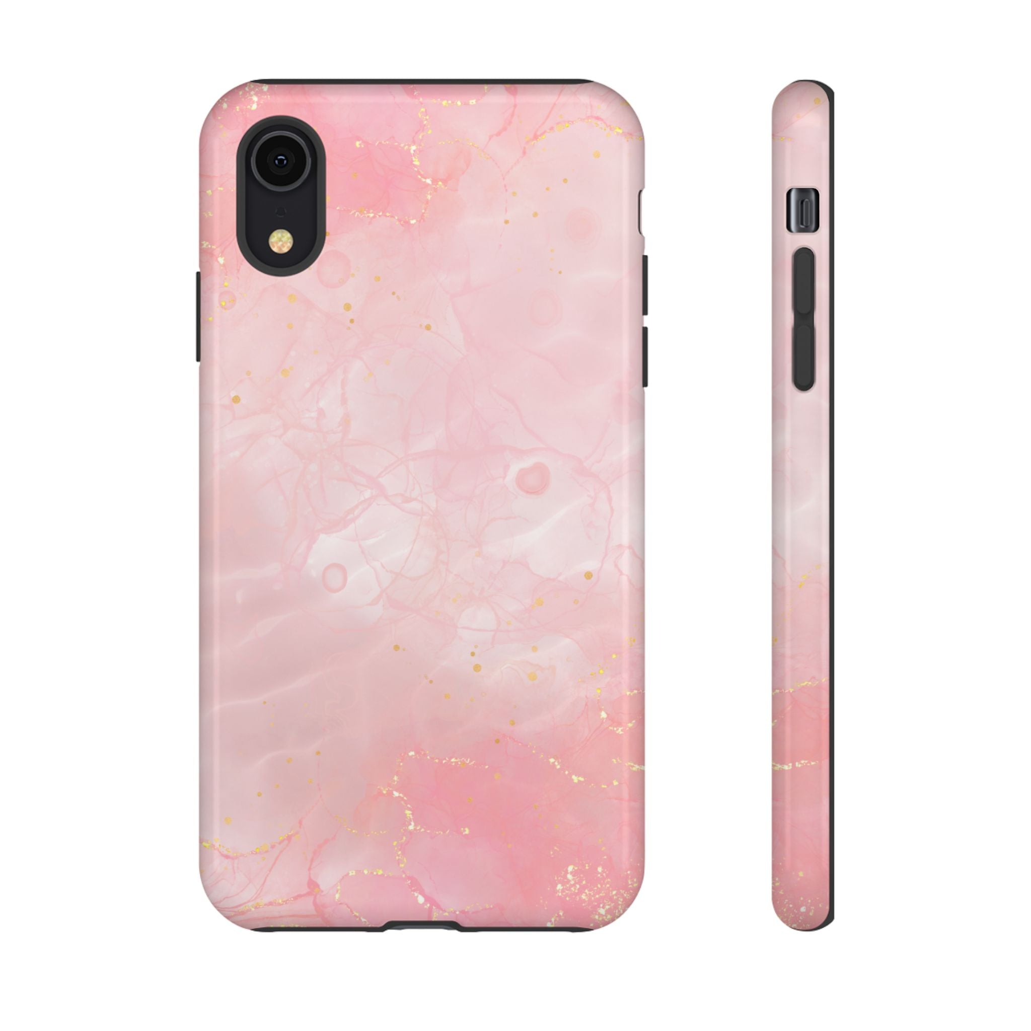 Pink Marble Tough Phone Case — Protective iPhone Cover with Gold Vein Design