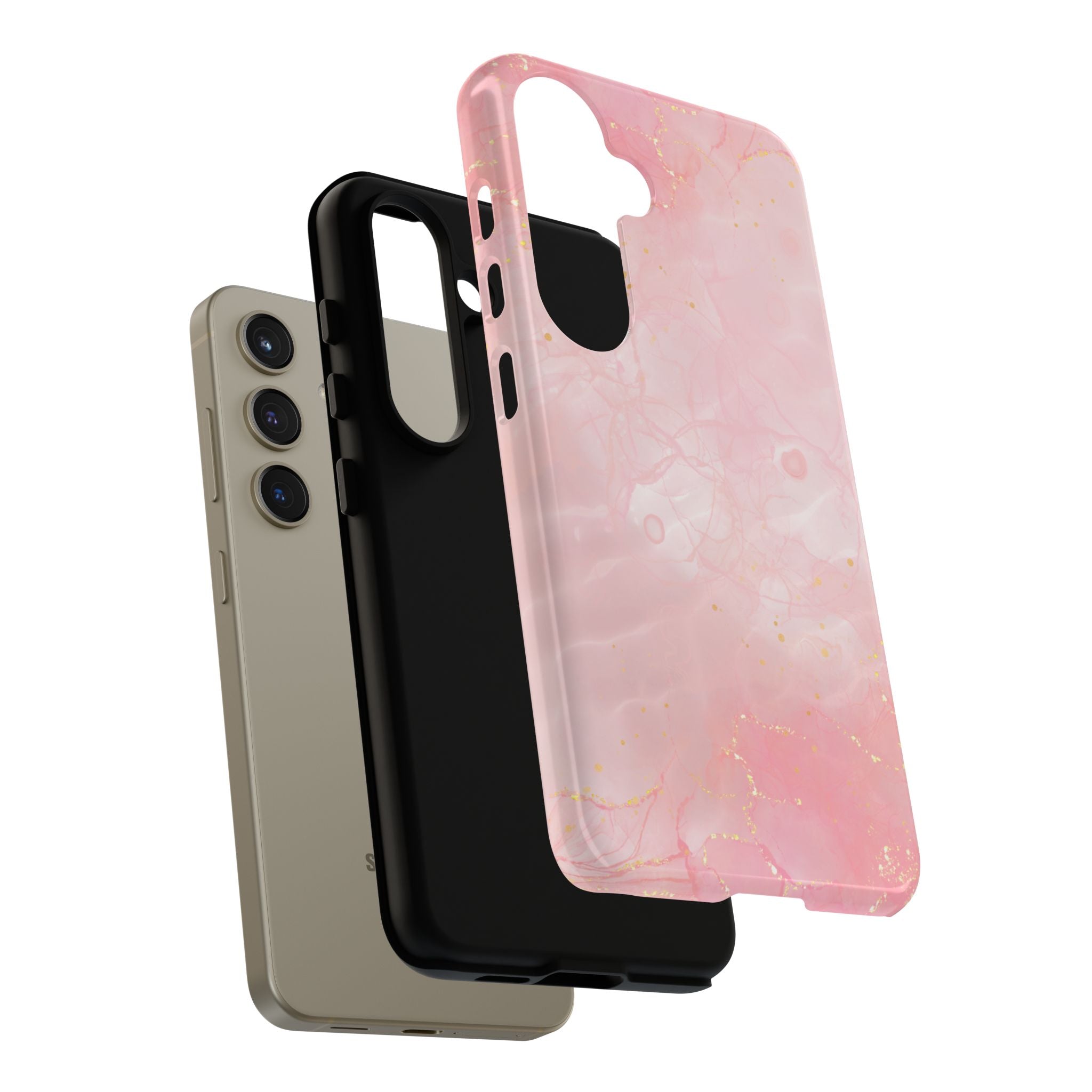 Pink Marble Tough Phone Case — Protective iPhone Cover with Gold Vein Design