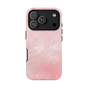 Pink Marble Tough Phone Case — Protective iPhone Cover with Gold Vein Design