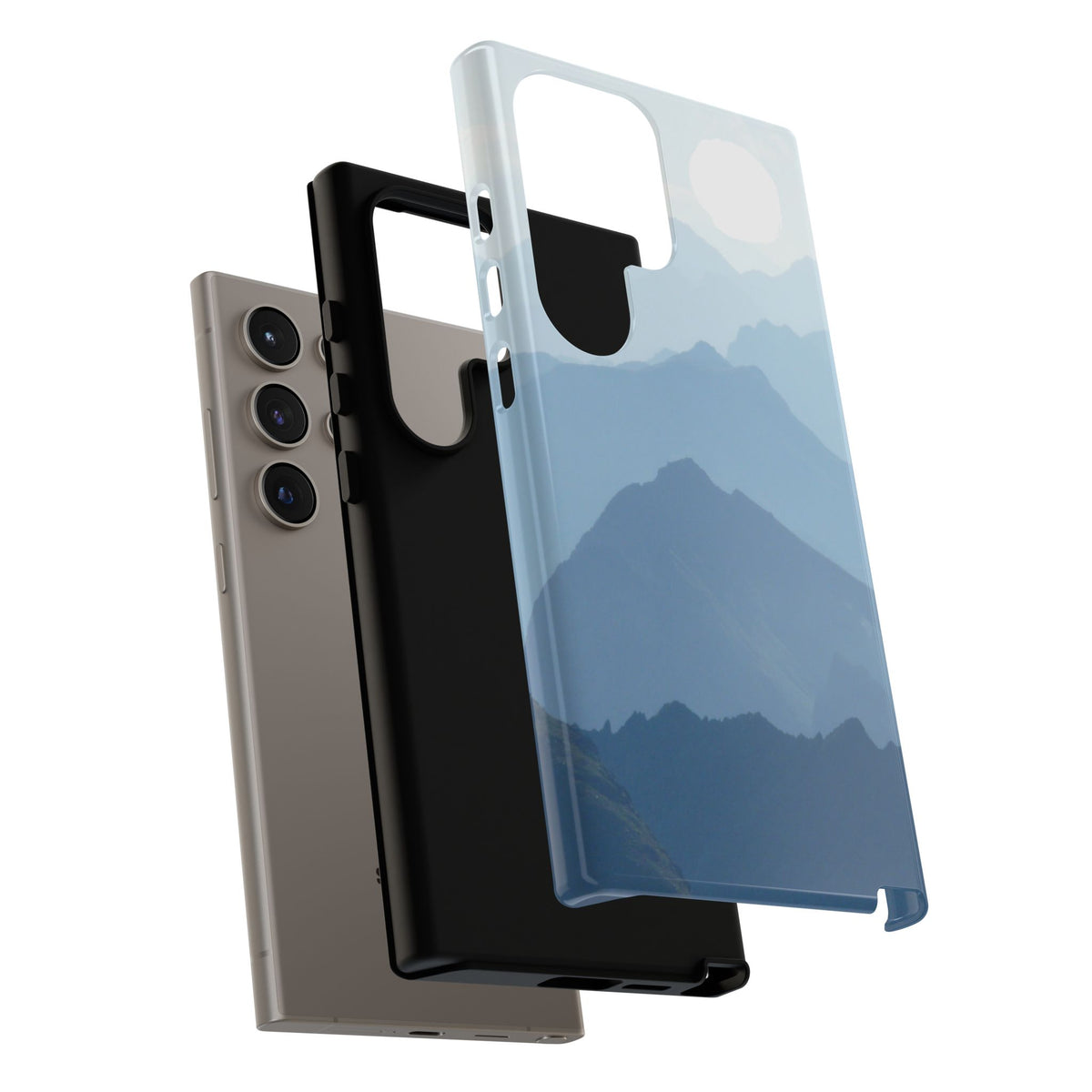 Mountain Sunrise Tough Phone Case — Blue Layered Peaks Protective Cover