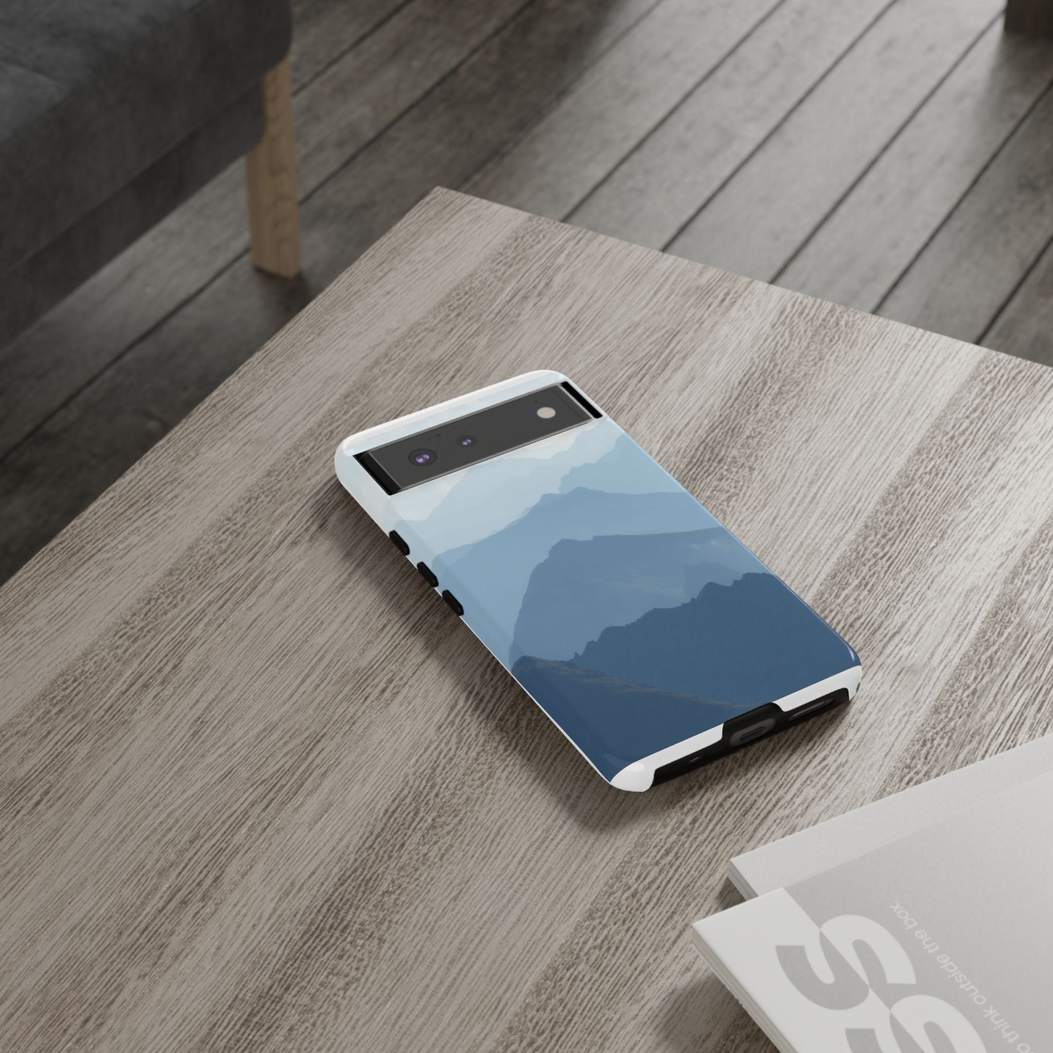 Mountain Sunrise Tough Phone Case — Blue Layered Peaks Protective Cover