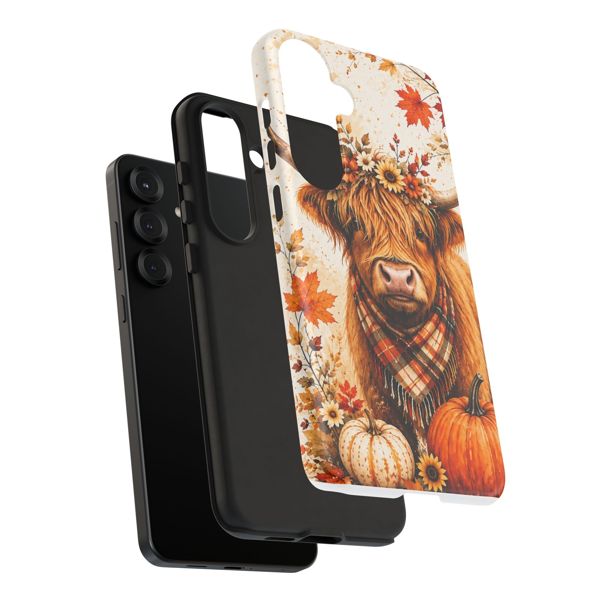 Autumn Highland Cow Phone Case — Fall Pumpkin & Sunflower Tough Case