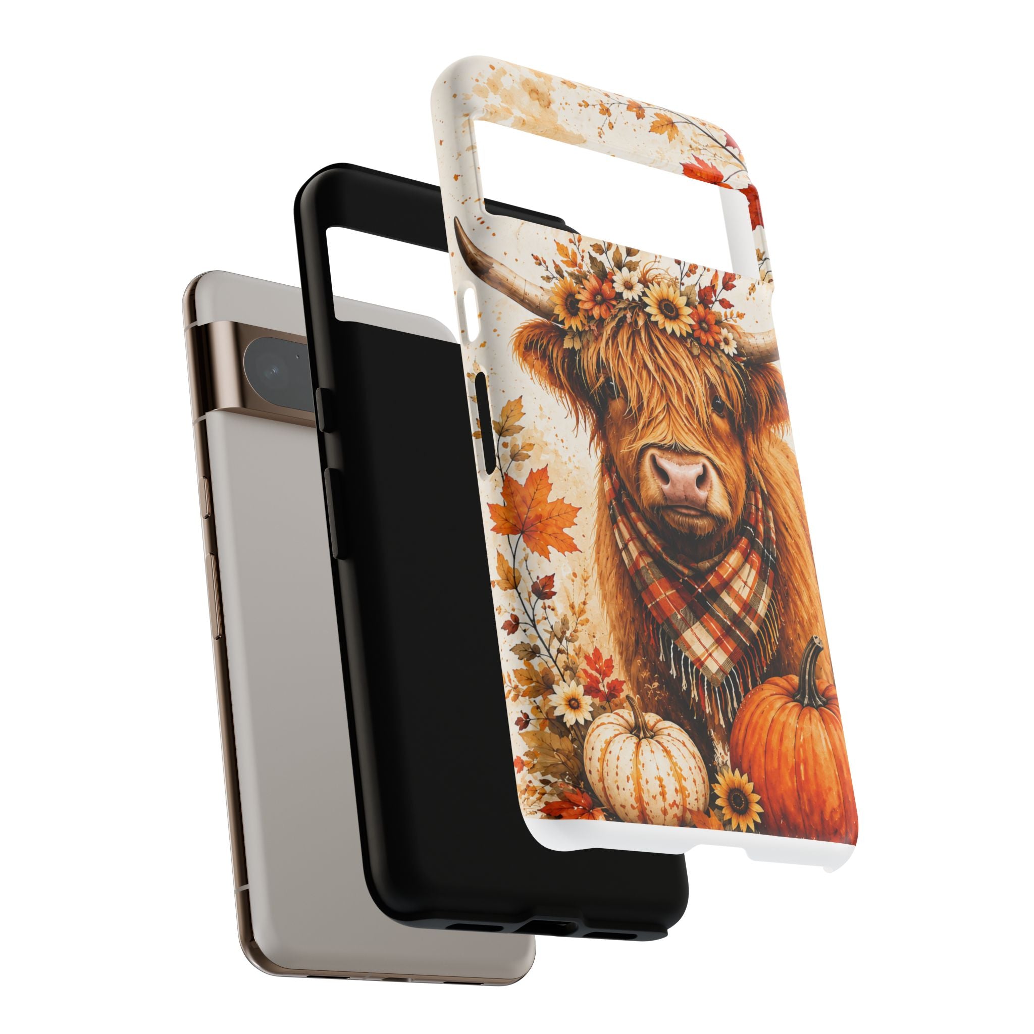 Autumn Highland Cow Phone Case — Fall Pumpkin & Sunflower Tough Case