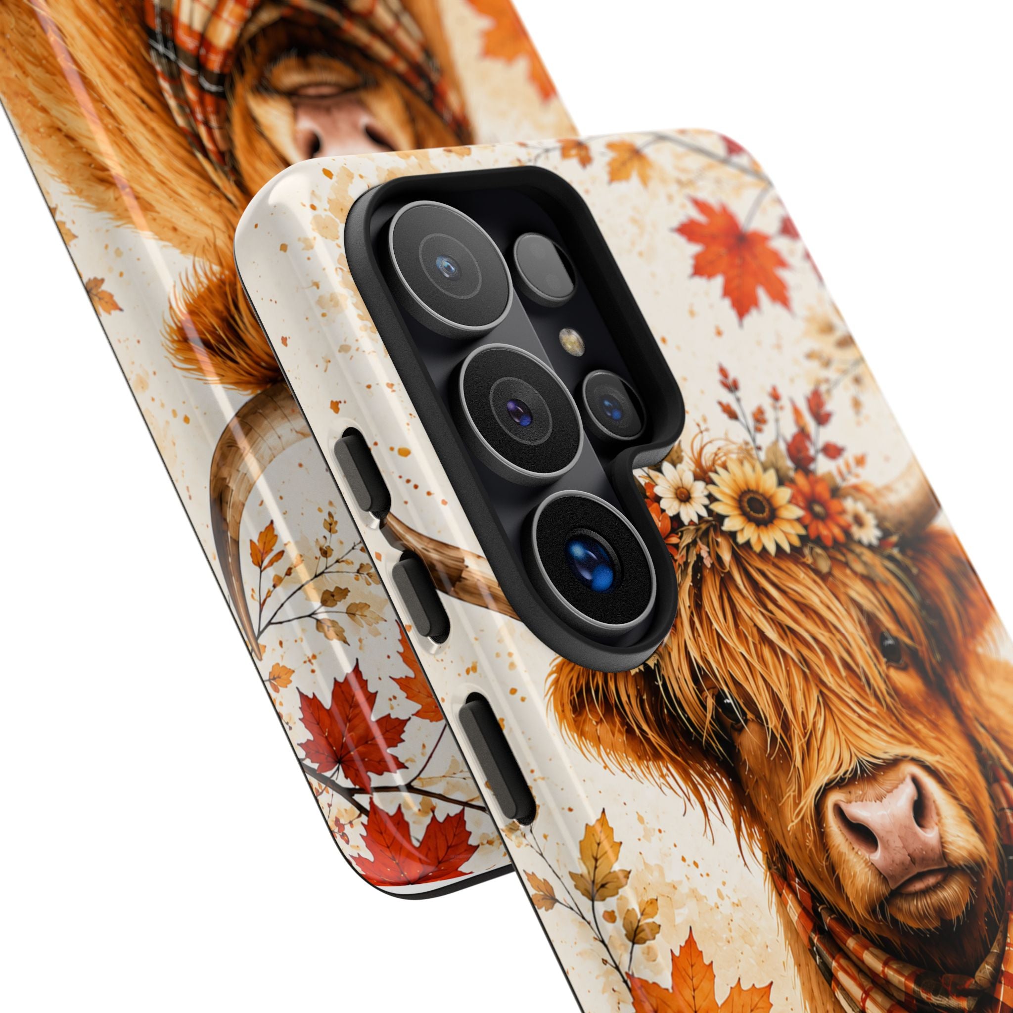 Autumn Highland Cow Phone Case — Fall Pumpkin & Sunflower Tough Case