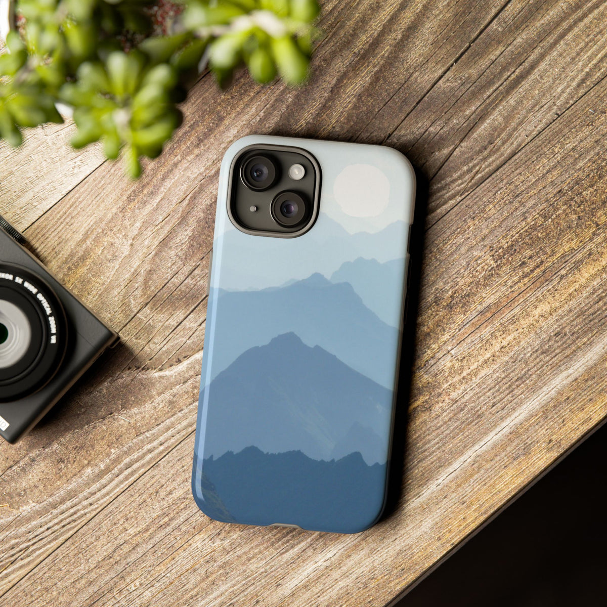 Mountain Sunrise Tough Phone Case — Blue Layered Peaks Protective Cover