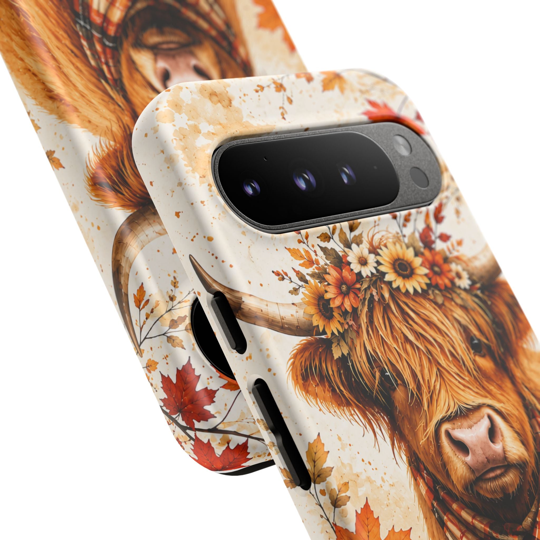 Autumn Highland Cow Phone Case — Fall Pumpkin & Sunflower Tough Case